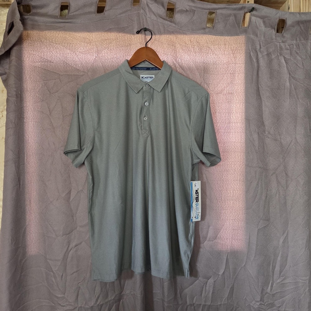 XCASTER OUTDOOR Polo Shirt Mens M Gray Solid Mesh Knit Lightweight Stretch Top